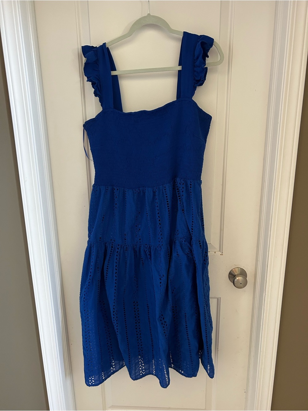 Girls' Royal Blue Ruffle Strap Eyelet Dress